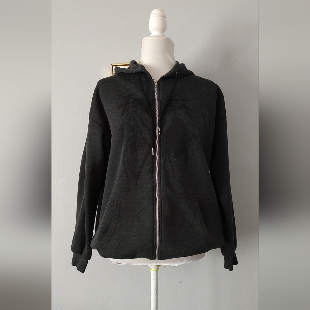 Hoodie Casual Unisex Color Gray  Zipper Front Long Sleeve Pockets Front